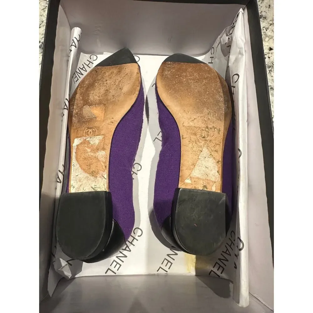 Chanel Purple Black Pointed Flats EUC Orig Box COA Sz 38.5